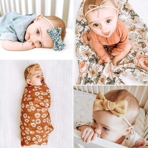 Newborn headbands bundle hair bows green red boho holiday Christmas soft band